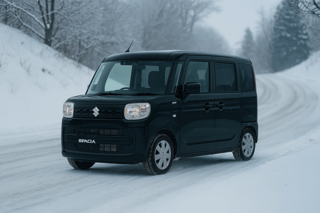 凍結した坂道を走るスペーシア