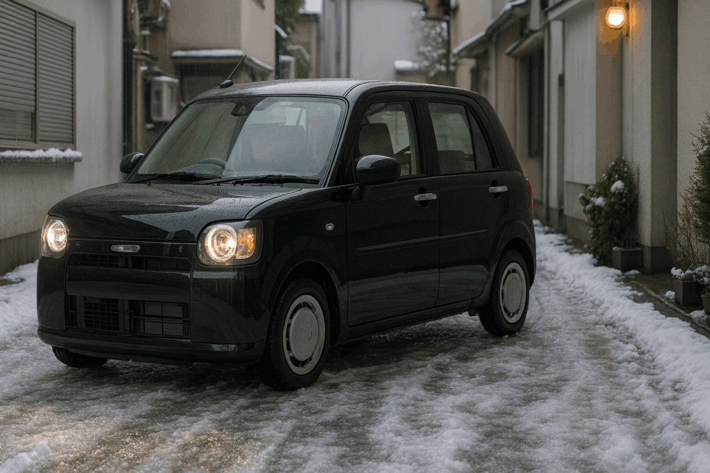 ミラトコットが凍結した裏路地を走る様子